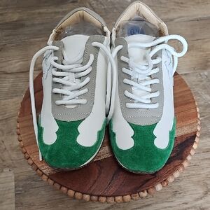 NEW Tory Burch Green Suede and Cream Sneakers Size 6.5